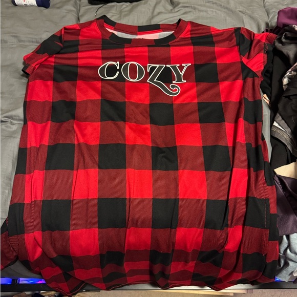 Red and Black Plaid Cozy Pajama Top - Picture 1 of 4